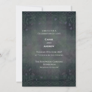 Invitación Boda de Tartán Celta Verde Oscuro y Campanilla Azu