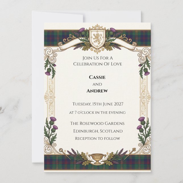 Invitación Boda de Tartán Escocés (Anverso)
