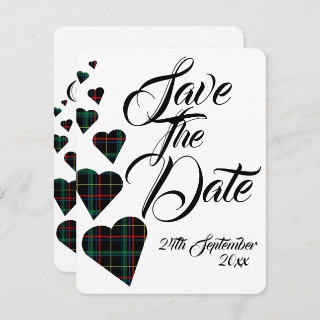 Invitación Boda de Tartán Verde - Guardar la Fecha (Anverso / Reverso)