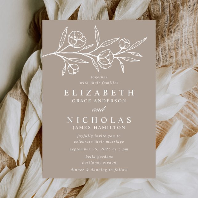 Invitación Boda De Taupe Floral Esbozada (Subido por el creador)