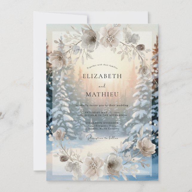 Invitación Boda de Taupe Frosty Pine Eucalipto (Anverso)