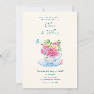 Invitación Boda de taza de té con flores