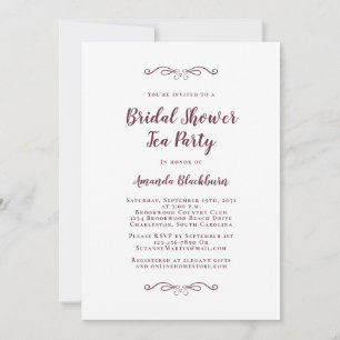 Invitación Boda de té elegante de Borgoña Despedida de solter