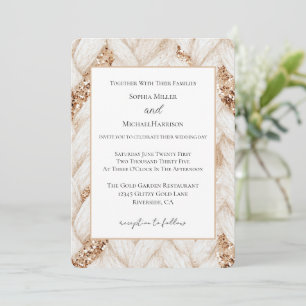 Invitación Boda de tela de falso tejido blanco con brillo dor