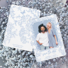 Boda de tela de la Chinoiserie azul Save Date Phot