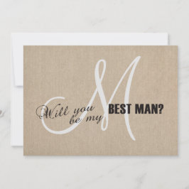 Invitación Boda de tela de lino rústico, ¡mejor hombre!