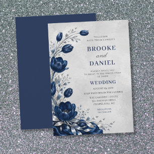 Invitación Boda de tela de tulipán de plata creciente de la m