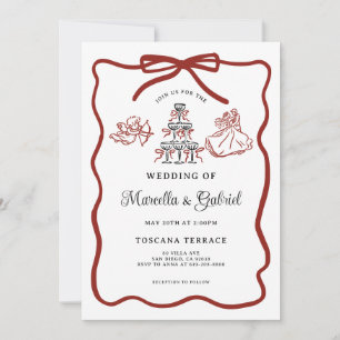 Invitación Boda de tema italiano con dibujos a mano