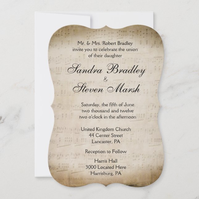 Invitación Boda de tema musical (Anverso)