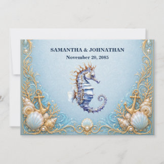 Invitación Boda de tema náutico con caballito de mar de lujo