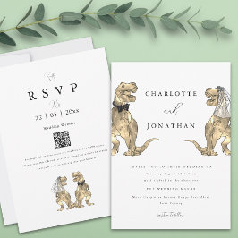 Invitación Boda de temas de dinosaurio código QR