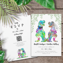 Invitación Boda de temas de dinosaurios Código QR