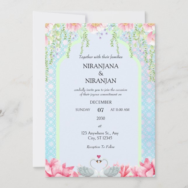 Invitación Boda de temas de Lotus (Anverso)