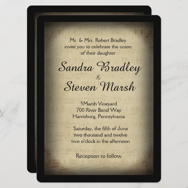 Invitación Boda de temas de música con marco (Anverso / Reverso)