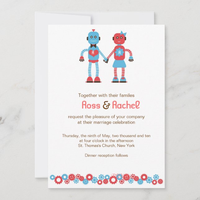 Invitación Boda de temas de Robot Cute (Anverso)