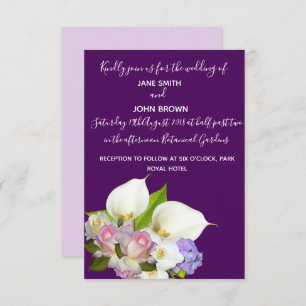 Invitación Boda de temática floral y violeta pastel