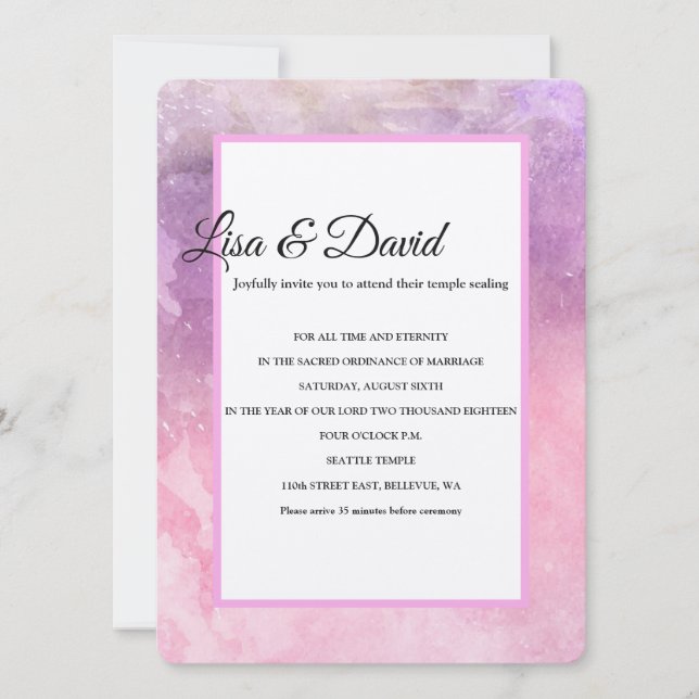 Invitación Boda de templo y acuarela invitada-rosa de recepci (Anverso)