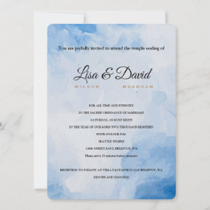 Invitación Boda de templo y la recepción Invite-Azul acuarela