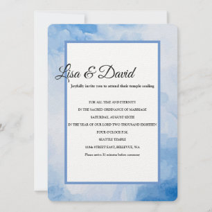 Invitación Boda de templo y la recepción Invite-Azul acuarela