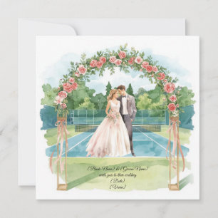 Invitación Boda de tenis con novia y novio en la cancha