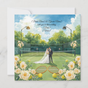 Invitación Boda de tenis con novia y novio en la cancha