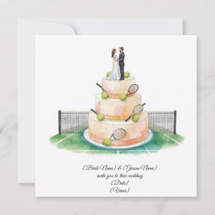 Invitación Boda de tenis con novia y novio en la cancha