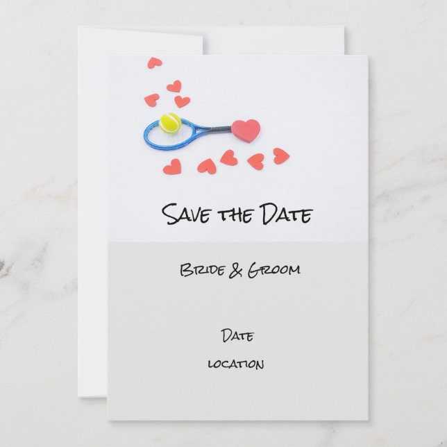 Invitación Boda de tenis con raqueta y corazones (Anverso)