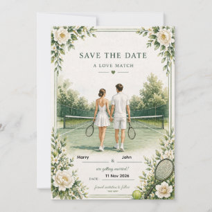 Invitación Boda de Tenis Guárdala Fecha Elegante Cancha I