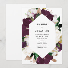 Invitación Boda de terciopelo de ciruela oscura y floral de p