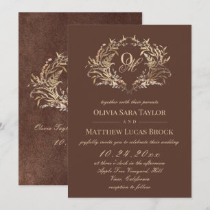Invitación Boda de terciopelo falso botánico marrón rústico