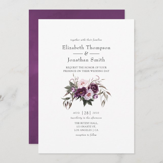 Invitación Boda de terciopelo profundo (Anverso / Reverso)