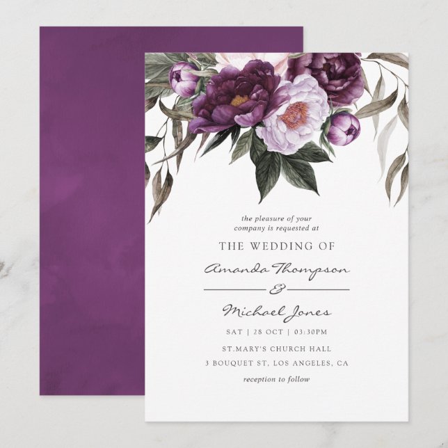 Invitación Boda de terciopelo profundo (Anverso / Reverso)