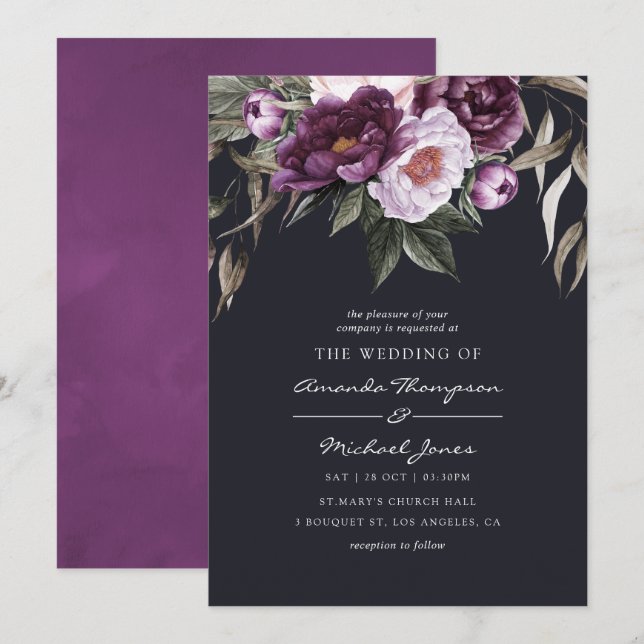 Invitación Boda de terciopelo profundo (Anverso / Reverso)