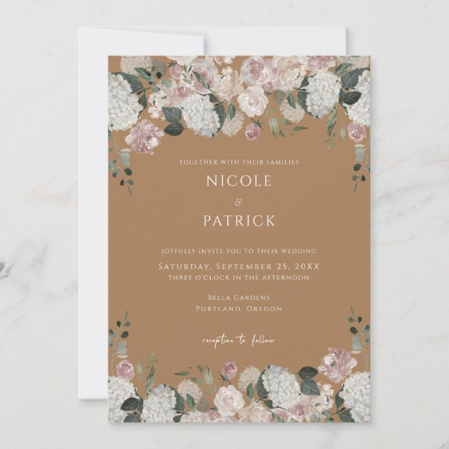Invitación boda de terra cotta floral ruidosa moderna Invitac (Anverso)
