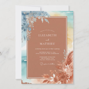 Invitación Boda de terracota acuática Pampas Eucalipto