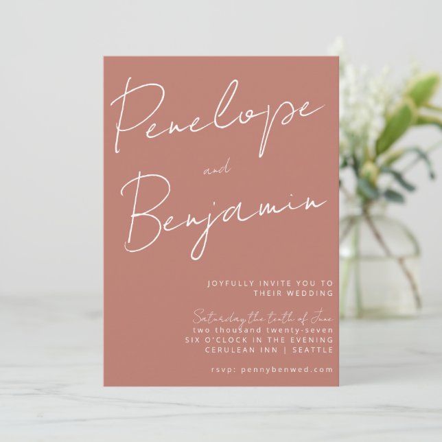Invitación Boda de Terracota Arcilla con Letra Manuscrita Mod (Anverso de pie)