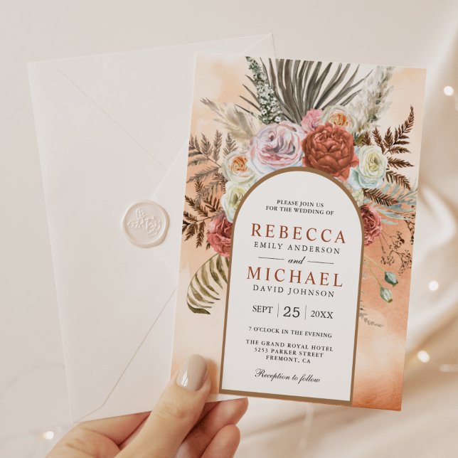 Invitación Boda de Terracota, Arco floral de Boho Earthy (Subido por el creador)