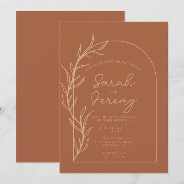 Invitación Boda de Terracota Arqueado de Bohemia | (Anverso / Reverso)