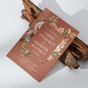 Invitación Boda de Terracota Cálida   Boho Floral Elegante QR