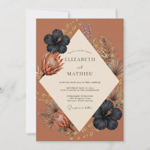 Invitación Boda de Terracota, Carbon y Hibisco Eucalipto