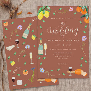 Invitación Boda de Terracota con Citas y Flores Silvestres de