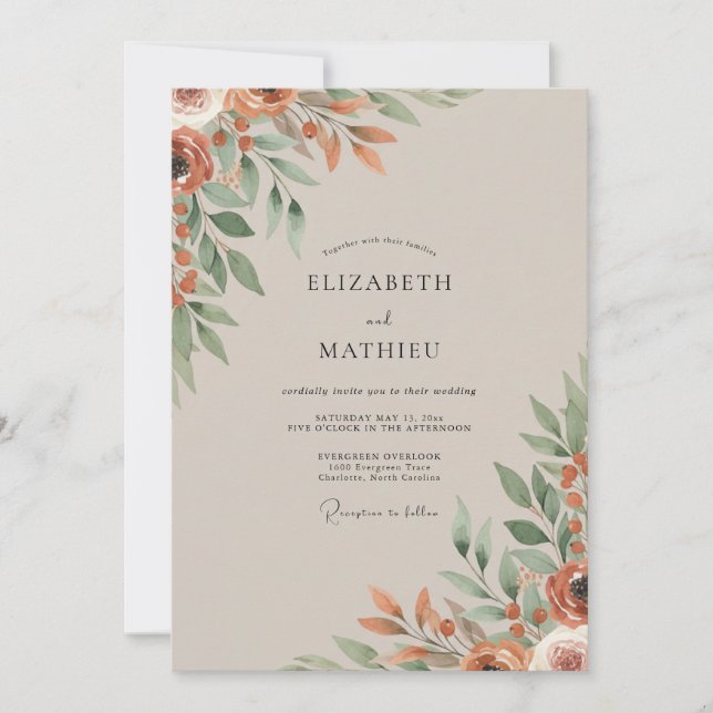 Invitación Boda de Terracota con Eucalipto Suave (Anverso)