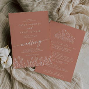 Invitación Boda de Terracota con Flor Silvestre en Frente y A
