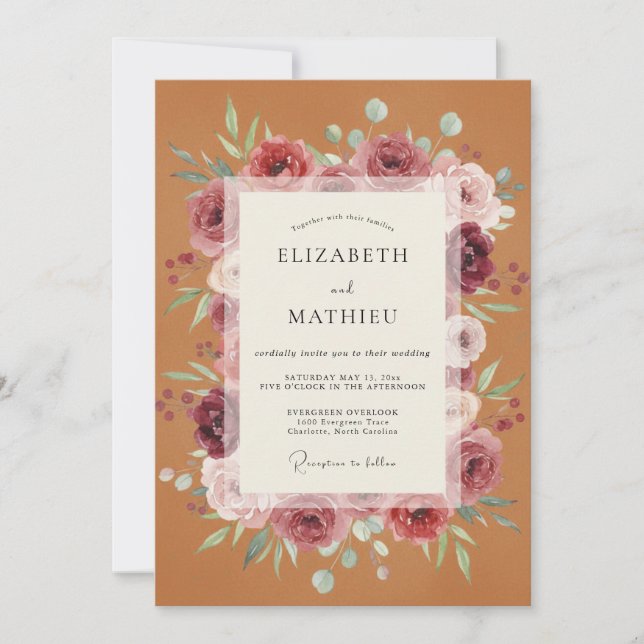Invitación Boda de Terracota con Floración (Anverso)