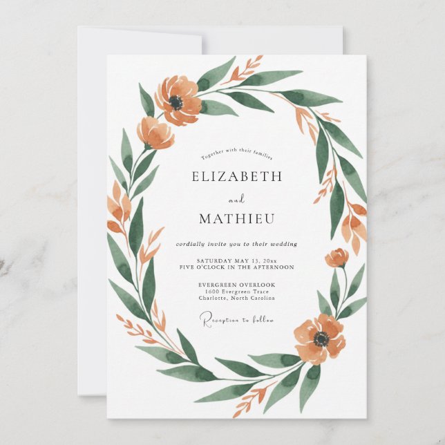 Invitación Boda de Terracota con Hojas (Anverso)