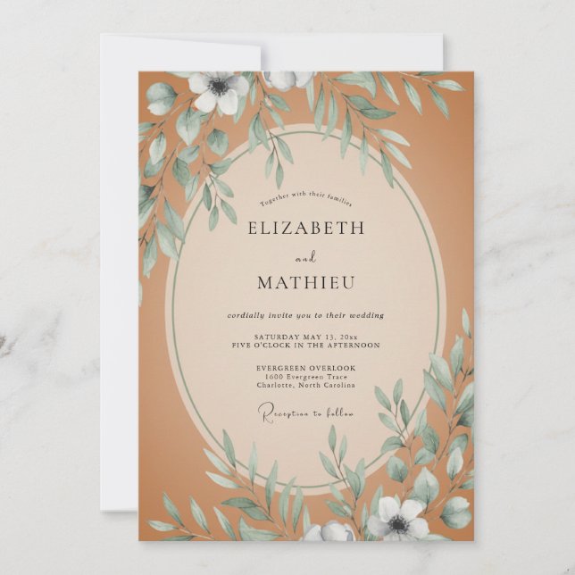 Invitación Boda de Terracota con Hojas Discretas (Anverso)