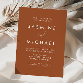 Invitación Boda de Terracota con Letra Minimalista Moderna