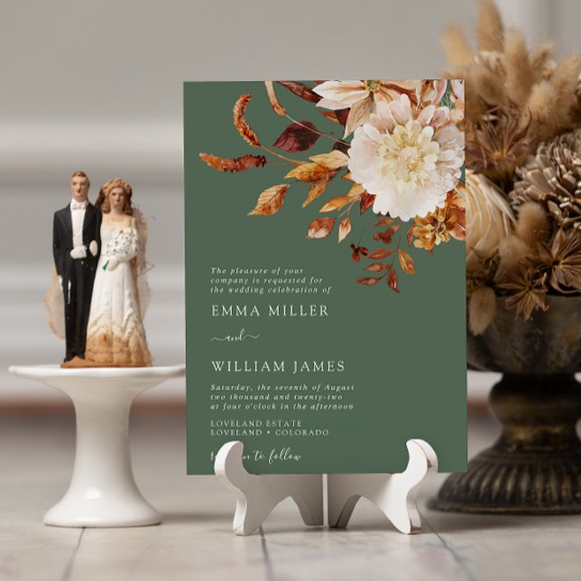 Invitación Boda de terracota de acuarela moderna de otoño sal (Sage Autumn Modern Watercolor Terracotta Wedding Invitation
)