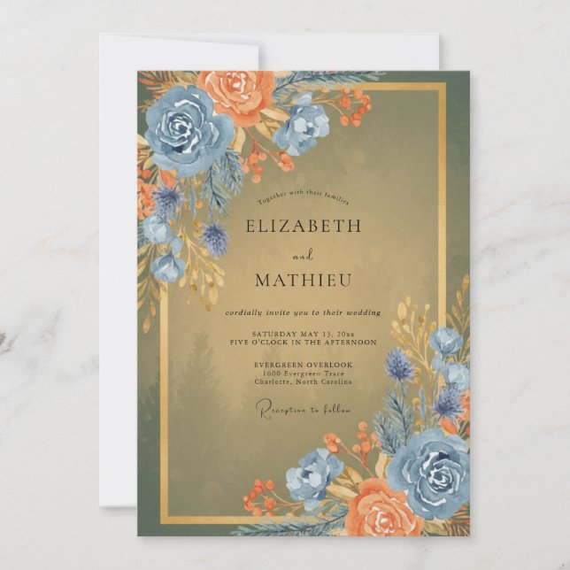 Invitación Boda de Terracota de Centaurea y Eucalipto (Anverso)