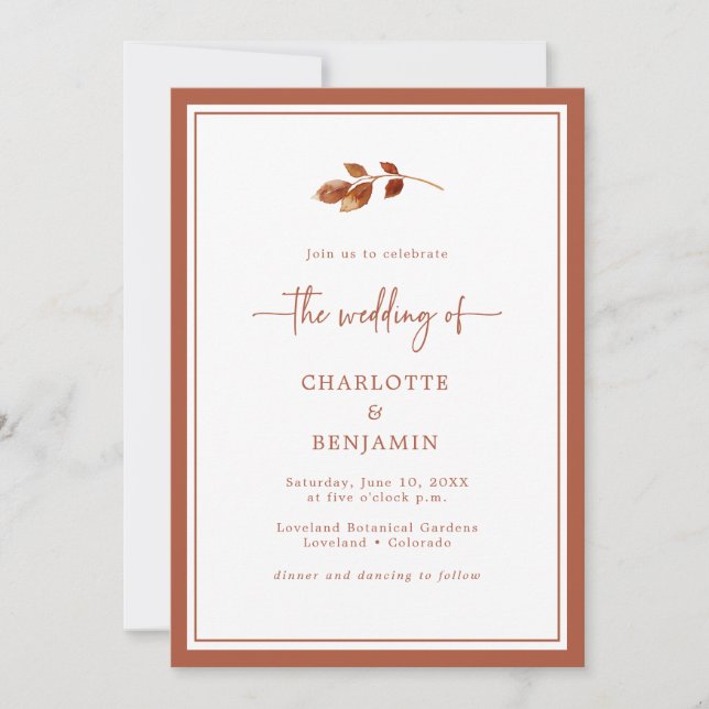 Invitación Boda de Terracota de Otoño (Anverso)